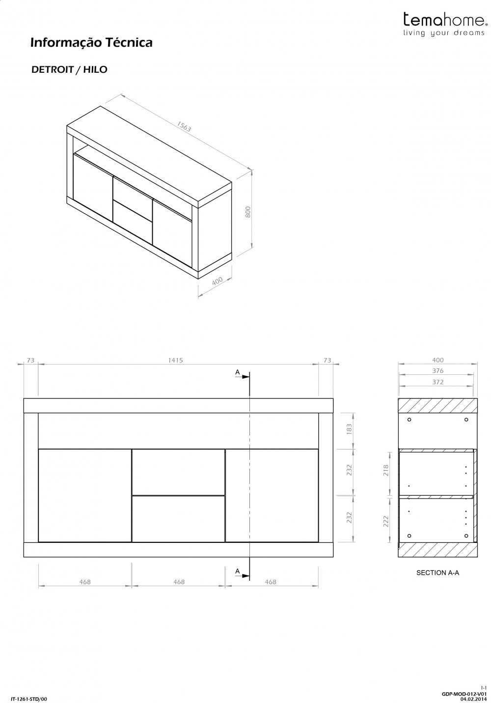 Buffet design DETROIT bois mélaminé Béton/Noir mat